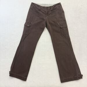 Vintage Gap Y2K Size 6 Low Rise Brown Cargo Pants Flare Cotton Button Bottom